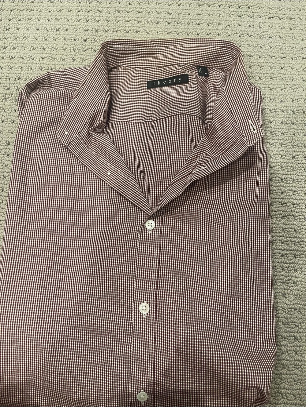 Theory Men's Burgundy Micro-Check Button-Down Shirt